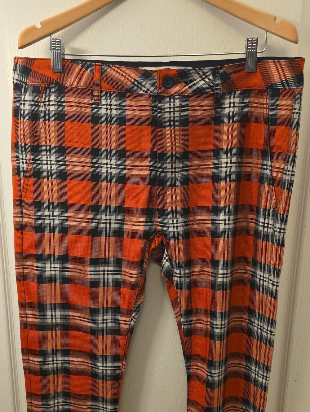 Topman Orange and Black Plaid Chinos